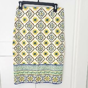 Antonio Melani Floral Patterned Citrus Grove Skirt in Yellow and Blue Size 8